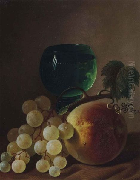 Still Life With Grapes, Peach And Wine Glass Oil Painting by Carducius Plantagenet Ream