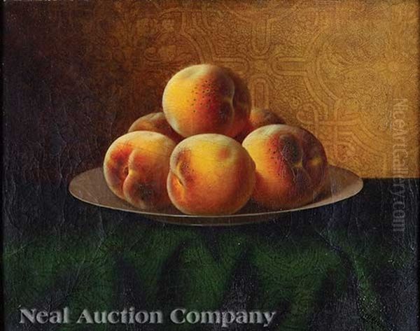 Plate Of Peaches Against A Renaissance Revival Wall-paper by Carducius Plantagenet Ream