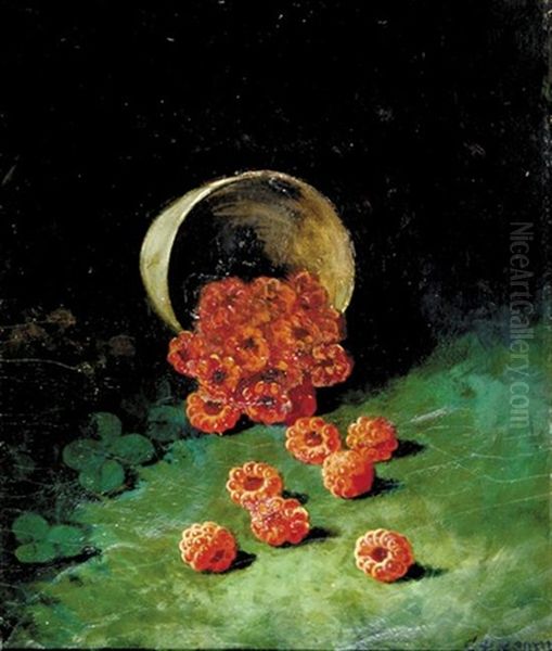 Raspberries In Bowl Oil Painting by Carducius Plantagenet Ream