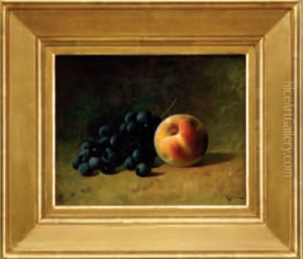 Still Life Of A Peach And Grapes Oil Painting by Carducius Plantagenet Ream