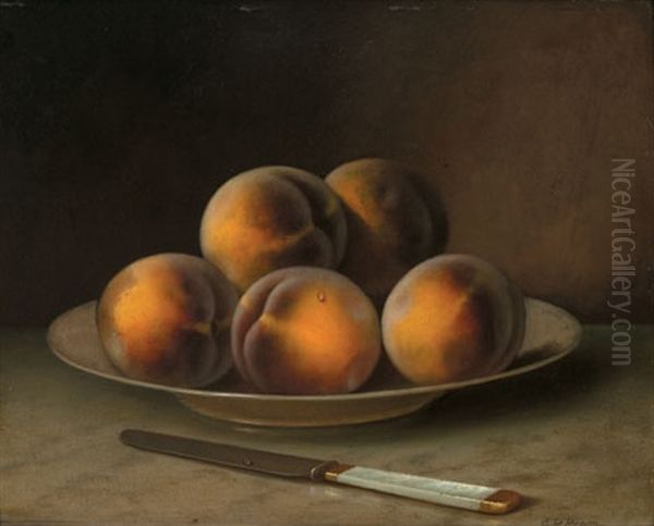 Peaches On A Plate Oil Painting by Carducius Plantagenet Ream