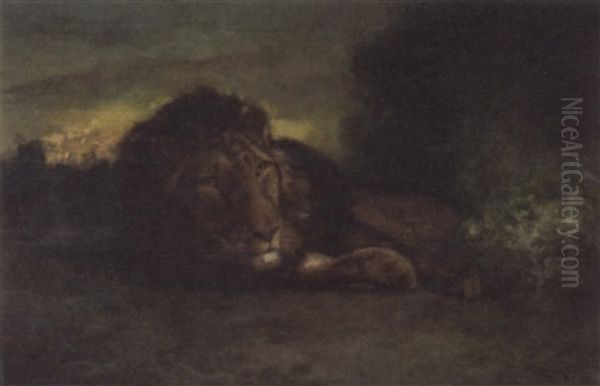 Lion In Repose Oil Painting by Carducius Plantagenet Ream