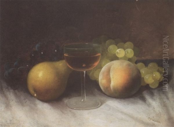 Still Life With Fruit And Wine Glass Oil Painting by Carducius Plantagenet Ream