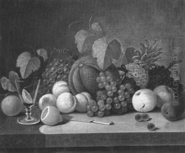 Still Life With Fruit And Wine Glass Oil Painting by Carducius Plantagenet Ream