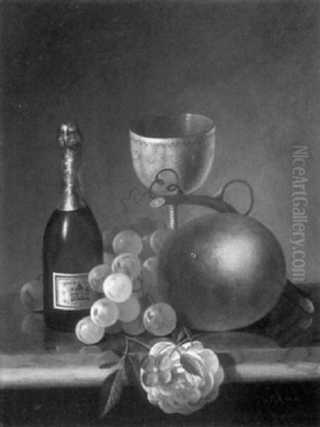 Still Life With Champagne And Fruit Oil Painting by Carducius Plantagenet Ream