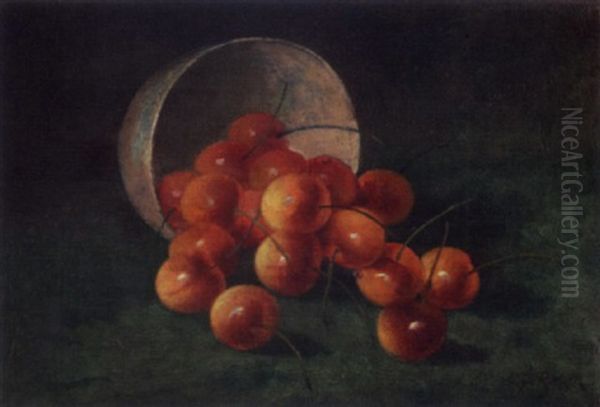 Cherries Spilling From A China Bowl Oil Painting by Carducius Plantagenet Ream