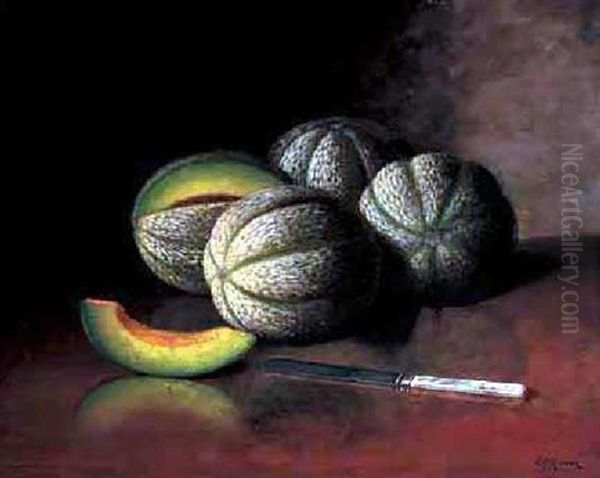 Melons And Knife Oil Painting by Carducius Plantagenet Ream