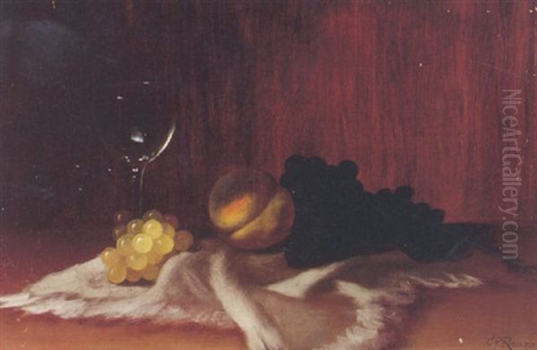 A Still Life With Fruit And A Wine Glass Oil Painting by Carducius Plantagenet Ream