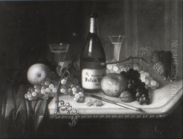 Still Life With Fruit And Champagne Oil Painting by Carducius Plantagenet Ream