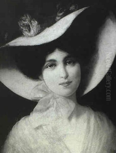 Portrait Of A Woman In A Hat With Pink Bow Oil Painting by Carducius Plantagenet Ream