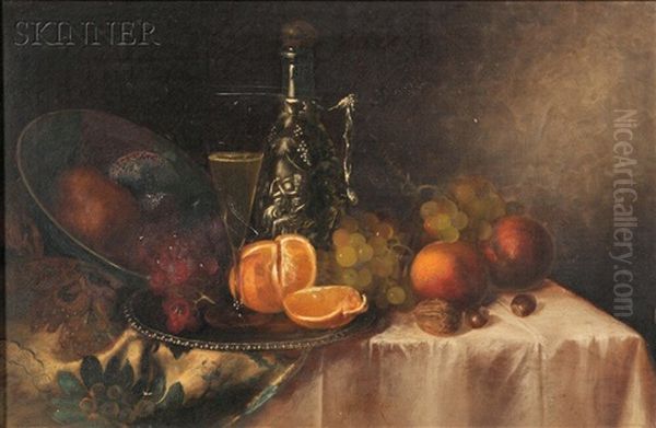 Tabletop Still Life With Fruit And Wine Oil Painting by Morston Constantine Ream