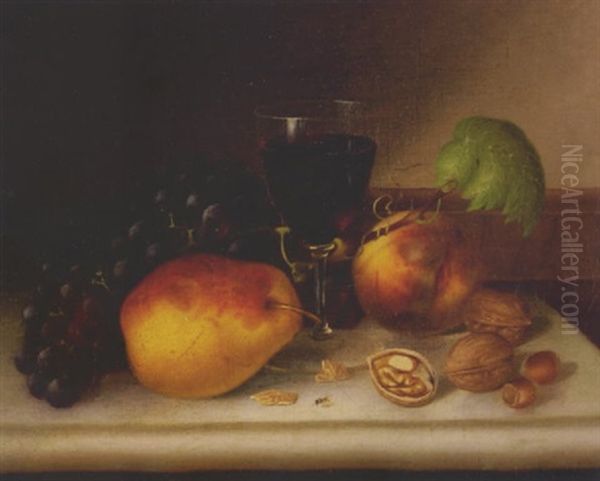 Still Life With Wine Glass, Fruit And Nuts Oil Painting by Morston Constantine Ream