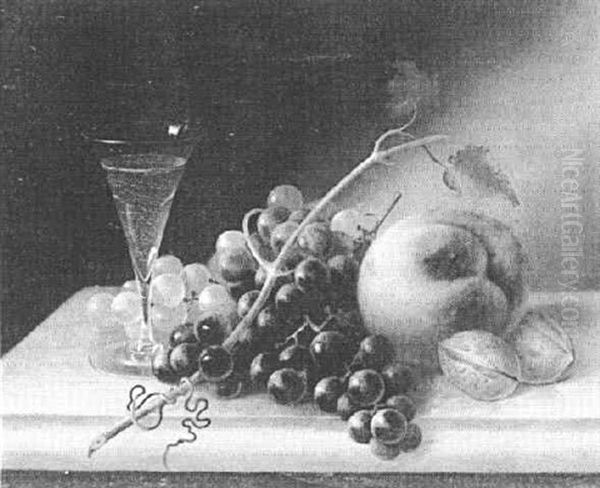 Still Life With Fruit And Glass Of Wine On A Marble Table Oil Painting by Morston Constantine Ream