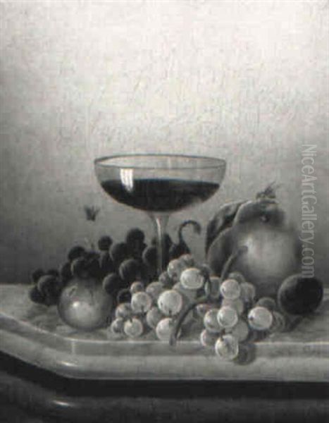 Still Life With Grapes, Peach, Plum, Lady Apple And Wine Glass Oil Painting by Morston Constantine Ream