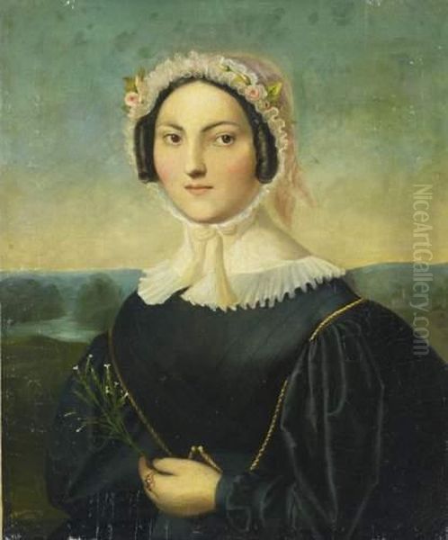 Portrait De Femme Au Bonnet Oil Painting by Paul Bonhomme