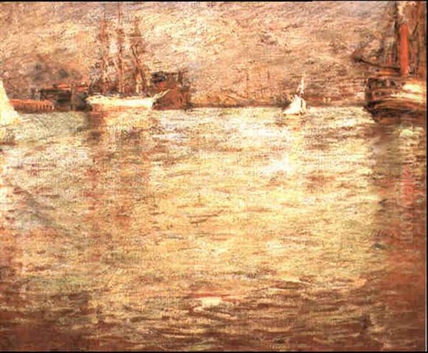 Oakland Harbor Oil Painting by Wilbur Aaron Reaser