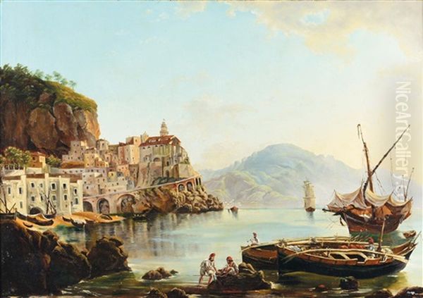 Paesaggio Con Porto Oil Painting by Josef Rebell