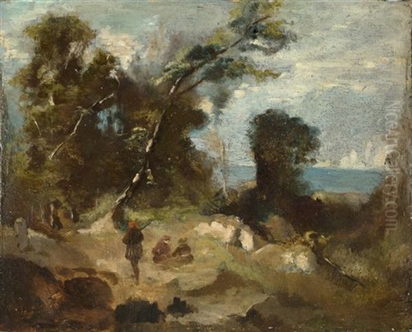 Italienische Kustenlandschaft (study) Oil Painting by Josef Rebell