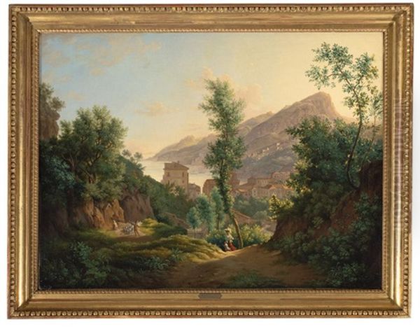 Ansicht Der Stadt Vietri Mit Dem Blick Auf Rieti Und Den Meerbusen Von Salerno Oil Painting by Josef Rebell