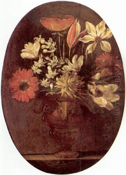 Still Life Of Flowers In A Vase, Decorated With Skulls Oil Painting by Giacomo Recco