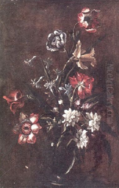 A Still Life With Poppies A Daffodil And Other Flowers Oil Painting by Giacomo Recco