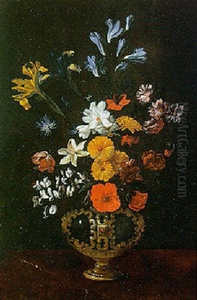 Bouquet De Fleurs Sur Un Entablement Oil Painting by Giacomo Recco