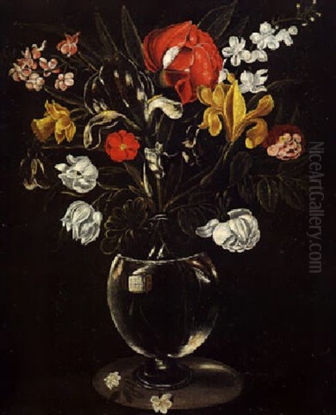 Nature Morte Di Fiori In Vaso De Vetro Oil Painting by Giacomo Recco