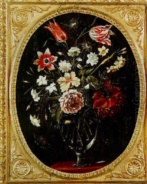 Vase De Fleurs Et Papillon Oil Painting by Giacomo Recco