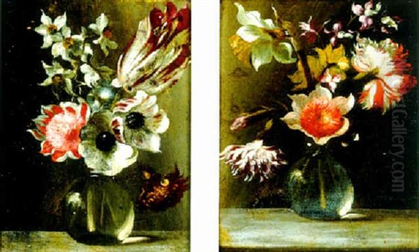 Assorted Flowers In A Glass Vase Oil Painting by Giacomo Recco