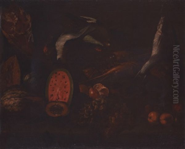 Nature Morte Avec Poissons, Crustaces, Pieces De Gibier Et Fruits Oil Painting by Giovanni Battista Recco