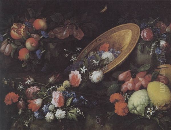 Natura Morta Cocn Fiori E Frutta Oil Painting by Giovanni Battista Recco