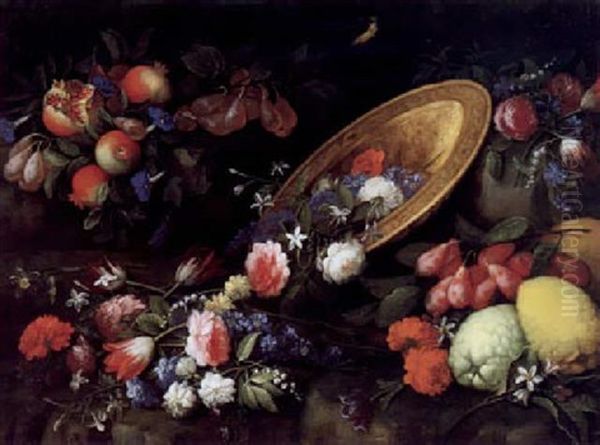 Stilleben Mit Blumen Und Fruchten Oil Painting by Giovanni Battista Recco