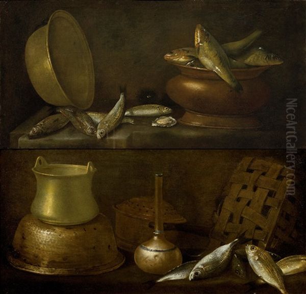 Pair Of Works: Still Life With Fish Oil Painting by Giuseppe Recco