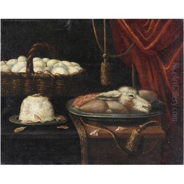 Natura Morta Con Uova, Ricotta E Piatto Di Carni Oil Painting by Giuseppe Recco