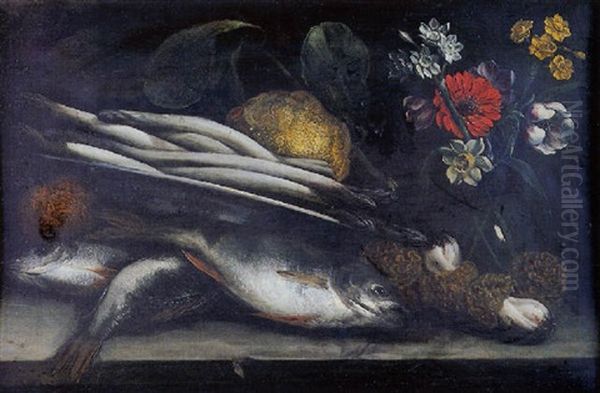 Nature Morte Aux Poissons Et Aux Asperges Oil Painting by Giuseppe Recco