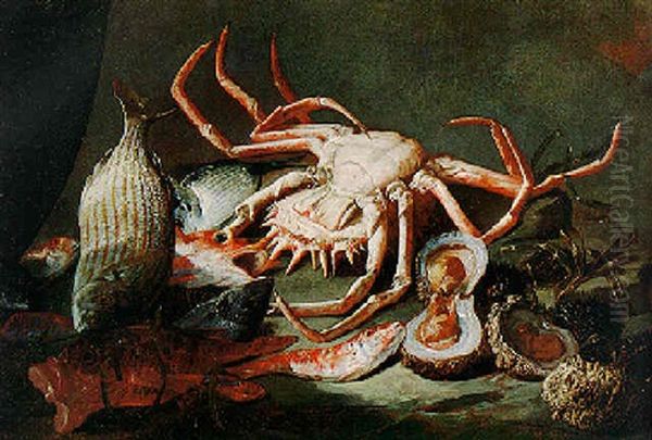 Still Life Of Fish, A Crab, Oysters And Sea Urchins Oil Painting by Giuseppe Recco