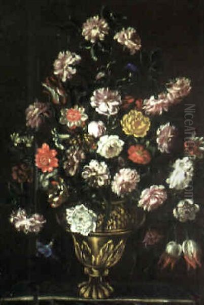 Still Life Of Flowers In An Urn On A Plinth Oil Painting by Giuseppe Recco