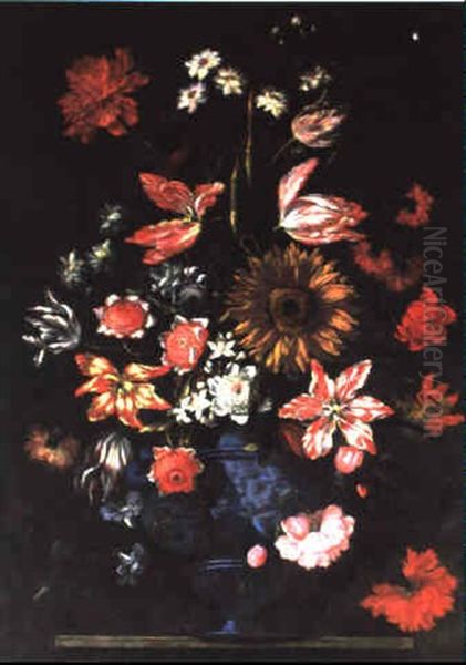 Blumenstraus In Einer Blauen Prunkvase Oil Painting by Giuseppe Recco