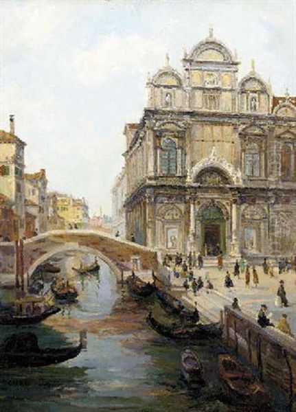 A Venetian Canal Oil Painting by Peter Emil Recher