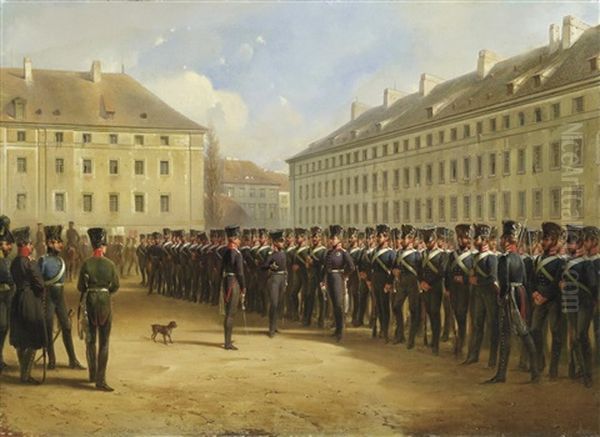 Zurechtweisung Des Kronprinzen Friedrich Wilhelm Von Preusen Durch Seinen Militarischen Instrukteur Eduard Von Bonin In Breslau Oil Painting by Carl Rechlin