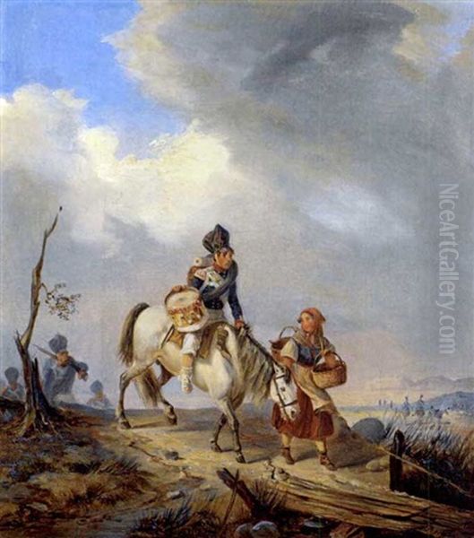 Verwundeter Trommler Auf Schimmel Von Junger Landfrau Gefuhrt Oil Painting by Carl Rechlin