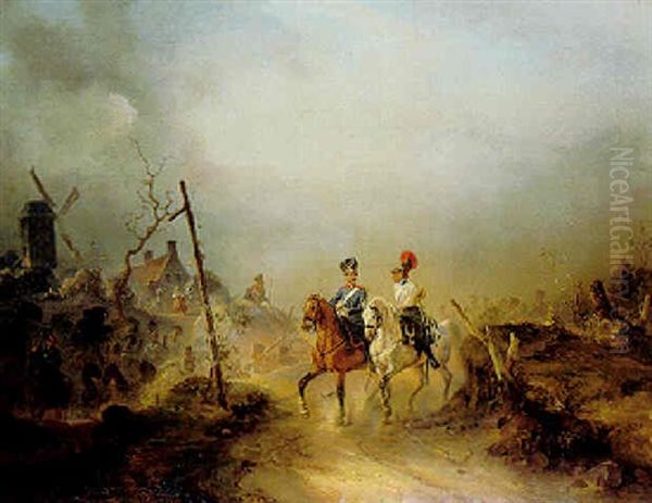 Prussian Officers On A Battlefield Oil Painting by Carl Rechlin