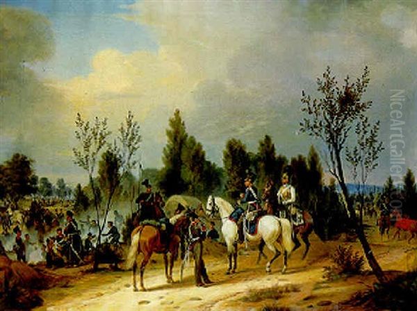 Dragoons And Cuirassiers At An Encampment Oil Painting by Carl Rechlin