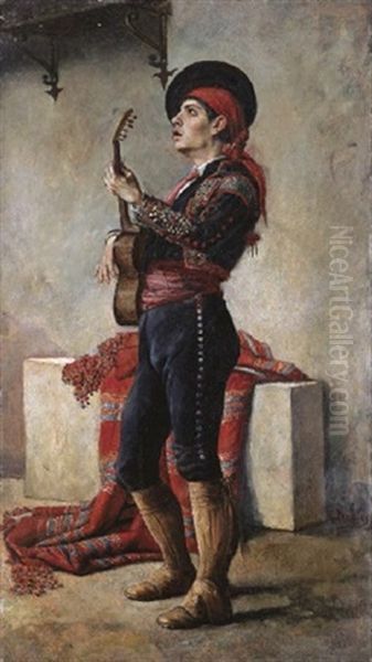 Gypsy Playing The Guitar Oil Painting by Enrique Recio Y Gil