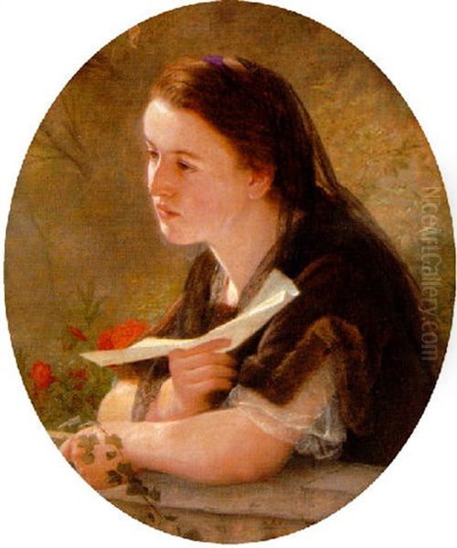 Young Girl Holding A Letter Oil Painting by Hermine Von Reck