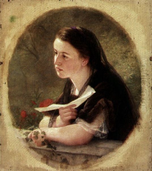 A Young Girl Holding A Letter Oil Painting by Hermine Von Reck