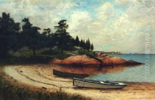 Shoreline With Rowboats Oil Painting by Gardner Arnold Reckard