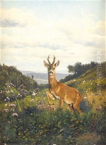 Springender Rehbock Oil Painting by Otto Recknagel