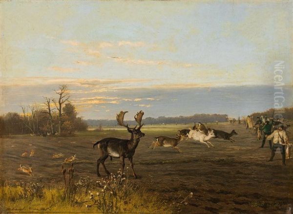 Hunting Fallow Deer And Rabbits Oil Painting by Otto Recknagel