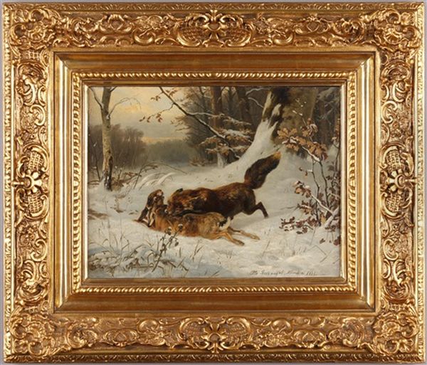 Fuchs Erlegt Hasen Oil Painting by Otto Recknagel